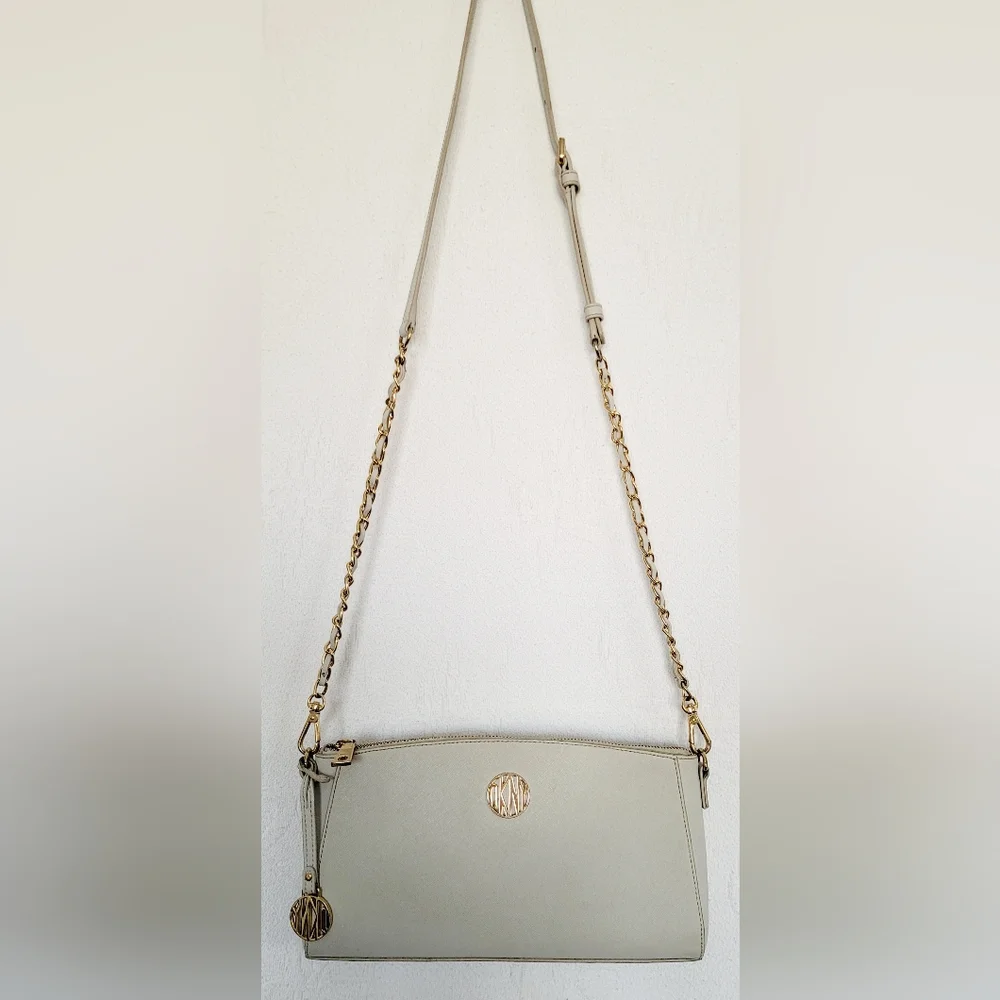 DKNY Bryant Park 100%Cow Saffiano Leather Crossbody Bag Taupe Gray 11